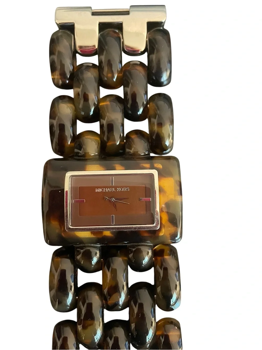 Michael Kors Tortoise Shell Resin Triple Link Chain Bracelet Watch MK-4152